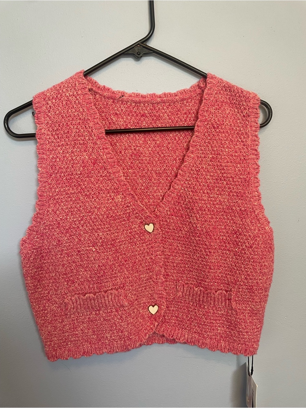 NWT Pink Knit V-Neck Buttoned Sweater Vest with Heart Buttons